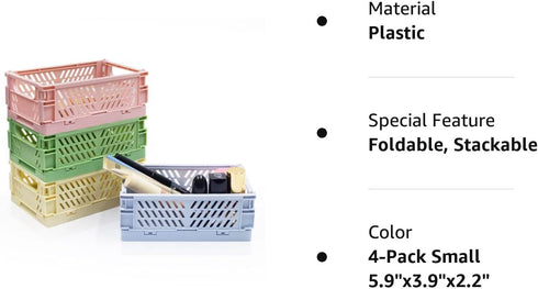 Xhwykzz 4 Pack Mini Foldable Plastic Small Baskets for Organizing and Storage, Collapsible Storage Crate for Home Bedroom Office Classroom Drawer ...
