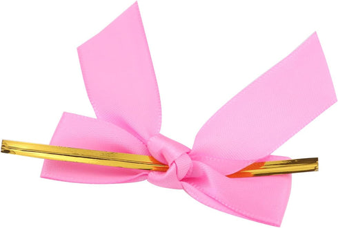 50pcs Satin Ribbon Twist Tie Bows DIY Twist Bow Crafts for Gift Wrap Bags, Party Favors, Baked Goods, Cookies for Gift Wrapping Supplies (Pink)...