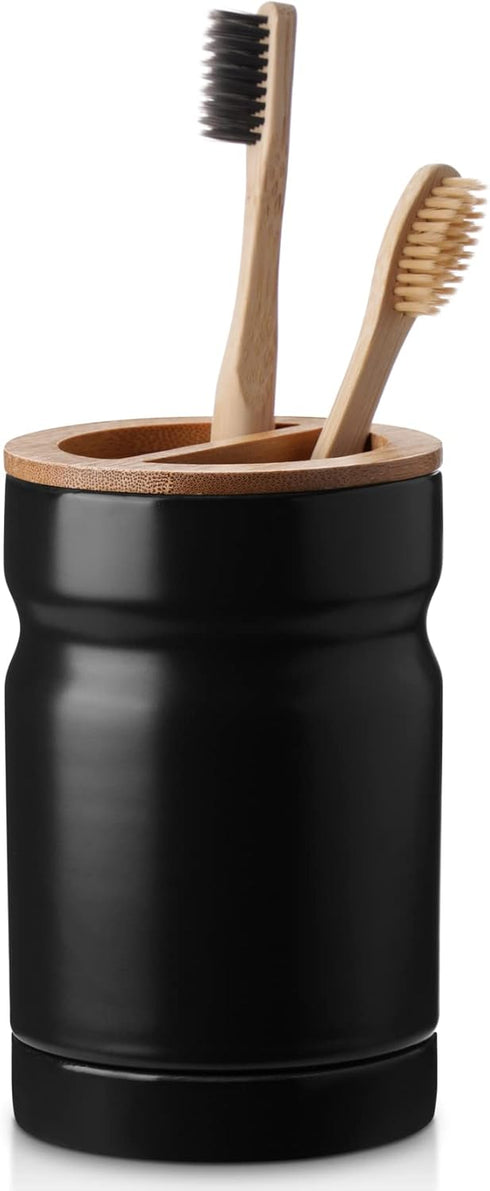 Nucookery 3" Ceramic Black Toothbrush Holders for Bathrooms, Shelf Draining Toothbrush Organizer Electric Toothbrush Holders for bathroom countert...