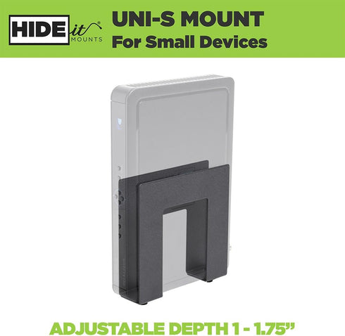 HIDEit Mounts Uni-S VESA Mount - American Company - Black Steel Adjustable Wall Mount - Cable Box Wall Mount, DVD Player Wall Mount, Streaming Dev...
