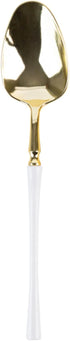 Party Bargains Disposable Plastic White Gold Soup Spoons, Infinity Modern Design Utensils, 20 Pack...