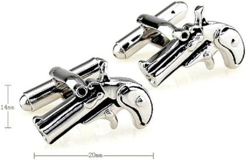 Pistol Derringer Gun Police Pair Cufflinks in a Presentation Gift Box & Polishing Cloth...