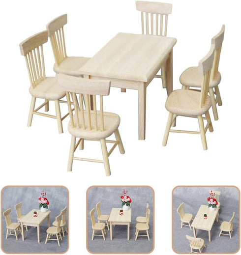 Toddmomy 1 Set Doll Furniture Miniature Furniture Decorative 1/12 Scale Miniature Table Chair Set for Dollhouse Kitchen Food Decoration Accessorie...