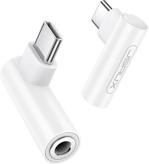 JSAUX 2 Pack Right Angle USB C to 3.5mm Audio Adapter, Type C to Aux Headphone Jack Adapter with 24bit DAC HiFi Dongle Compatible with Samsung Gal...