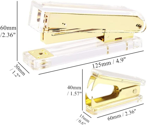 Clear Acrylic Body Bright Yellow Gold Tone Office Stapler N Staples Remover Set Desktop Executive Stapling Tool...