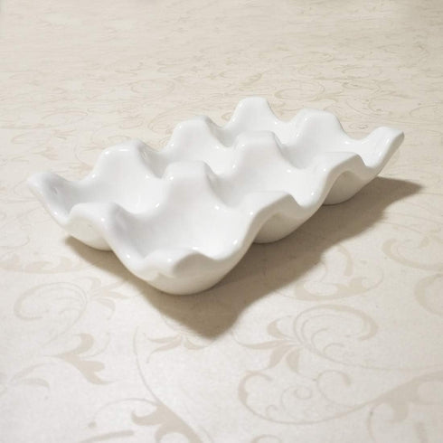 Ceramic Egg Holder Egg Tray Porcelain Fresh Egg Holder for Fridge Countertop Kitchen Storage Half Dozen 6 Cups (White)...