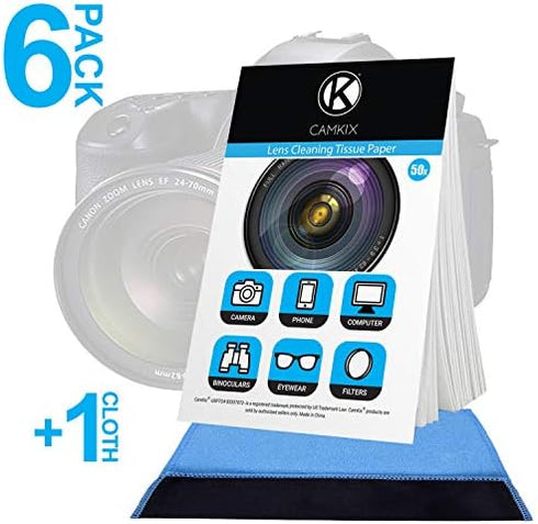 Lens Cleaning Paper Tissue 6X booklets/300 Sheets + Double Sided Cleaning Cloth - Lens Cleaning Paper for Use on Camera Lenses - Double-Sided Clea...