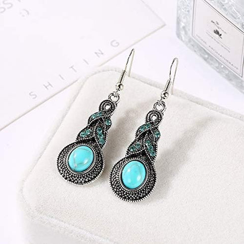 Fuqimanman2020 3pcs Ethnic Simulation Turquoise Set Butterfly Pendant Necklace Bohemian Stretchable Beaded Bracelet Bangle Teardrop for Women Boho...