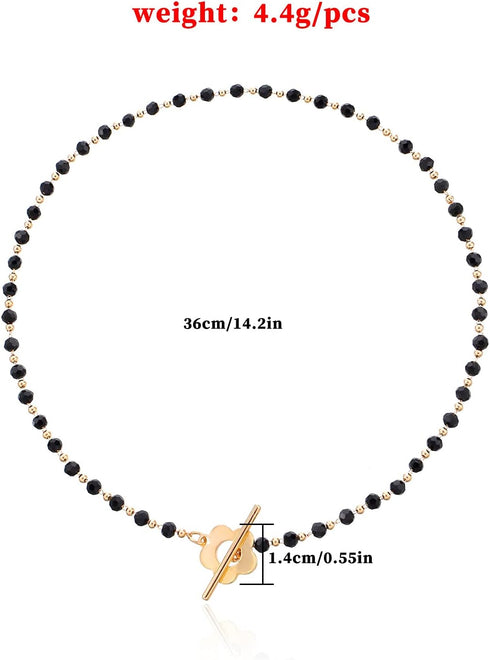 Dainty Flower Toggle Clasp Choker Necklace Black Crystal Beads Plum Blossom Shape OT Clasp Necklace Boho Irregular Stone Clavicle Chains Minimalis...