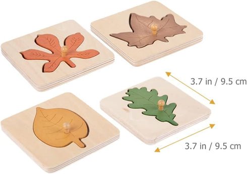 Kisangel Toddler Toys Preschool Puzzles 4pcs Wooden Leaf Shape Puzzle Leaf Wooden Jigsaw Puzzles Educational Learning Stem Toys for Birthday Early...