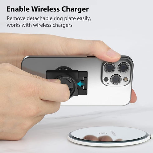 Phone Ring Holder, Phone Grip Finger Kickstand Wireless Charging Friendly, 360°Rotation Metal Phone Ring Grip Stand Work with Magnetic Car Mount f...