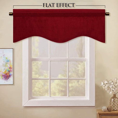 StangH Kitchen Red Scalloped Valance - 18 Inches Stylish Home Decor Thermal Curtain Tiers Room Darkening Velvet Drapes with Rod Pocket for Dining ...