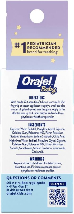 Orajel Baby Daytime & Nighttime Cooling Gels for Teething, Drug - Free, #1 Pediatrician Recommended Brand for Teething*, Two 0.18oz Tubes...