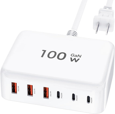 100W GaN USB C Fast Charger Block Compact 6 Port GaN Charging Station HUB Brick Portable Wall PD Charger Power Adapter for iPhone 15 14 13 12 Pro ...