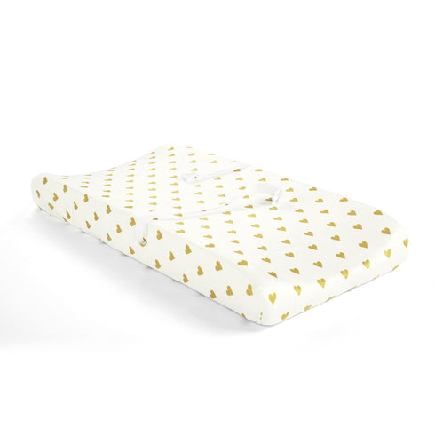 Lush Decor Baby Boho Metallic Hearts Allover Hearts Soft & Plush Changing Pad Cover, 32" x 16" x 5", White & Gold...