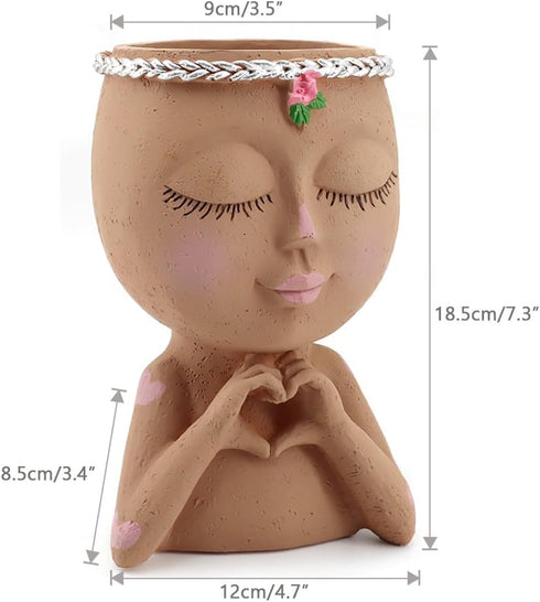 Meltset Face Planters Pots Head Unique Face Flower Pot Head Planter for Indoor Plants Cute Small Succulent Pots Indoor Plant Pot with Drainage (Br...