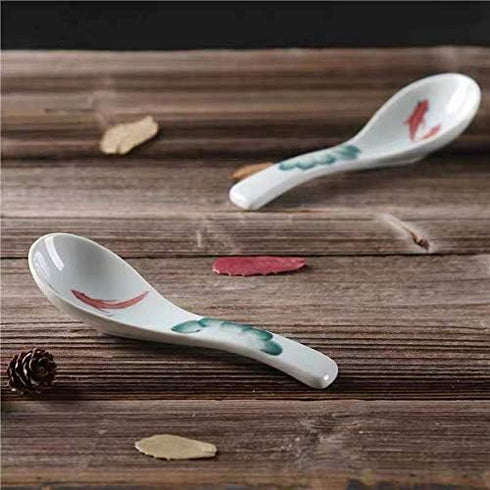 Ceramic Soup Spoons set, Chinese Style Glaze Porcelain Rice Spoons, Asian Tableware spoons Set of 4 (Dark green)...