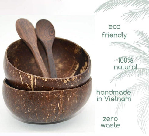 Coconut Bowl & Wooden Spoons Bowl Set - Birthday Gifts for Women - Coconut Bowls for Eco Friendly Kitchen Decor, Acai Bowls & Smoothie Bowls, medi...