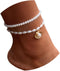 Boho Pearl Anklets Bracelets Beaded Layered Ankles Bracelets Shell Pendant Foot Chain Jewelry for Women...