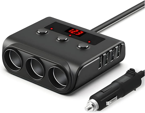 Car Cigarette Lighter Adapter, 12V/24V 120W 4 USB 3 Socket Splitter Car Chargers, LED Voltage Display On/Off Switches, Automotive Cigarette Lighte...