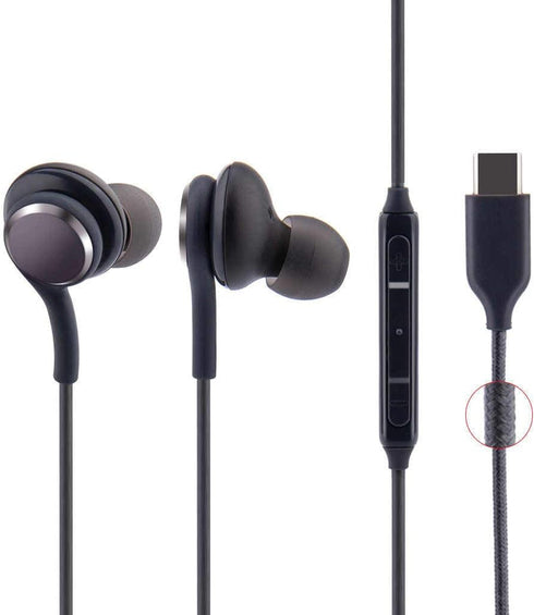 Stereo Earphones Compatible for Samsung Galaxy Note 10, Note 10+, S10, S9 Plus, Braided Cable with Mic and Volume Remote - Type-C Connector...