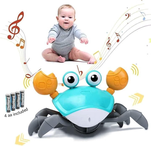 Green/Orange Crawling Crab Baby/pet Toys - Toy Gifts for 3-10 yr Old Infants, 4 AA Battery Included, Avoid Obstacles, Music Sound Included. (Green...