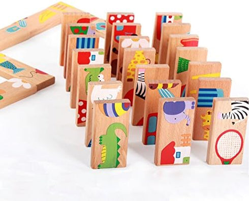28 Pcs of Educational Wooden Toy Domino Animal Puzzles Kids Game Gift...