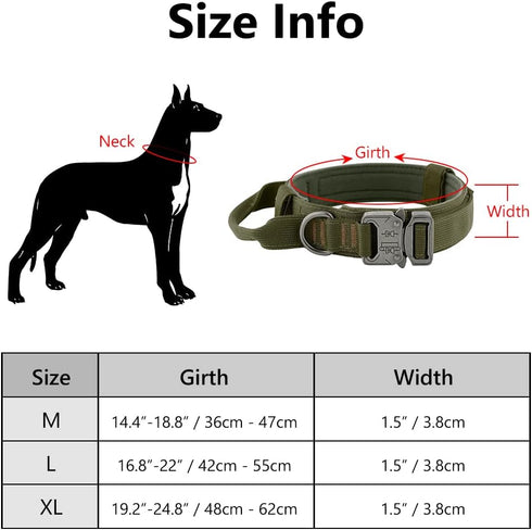 Plutus Pet Tactical Dog Collar, Soft Padded, Adjustable with Heavy Duty Metal Buckle, Military Dog Collar with Control Handle for Medium Large and...