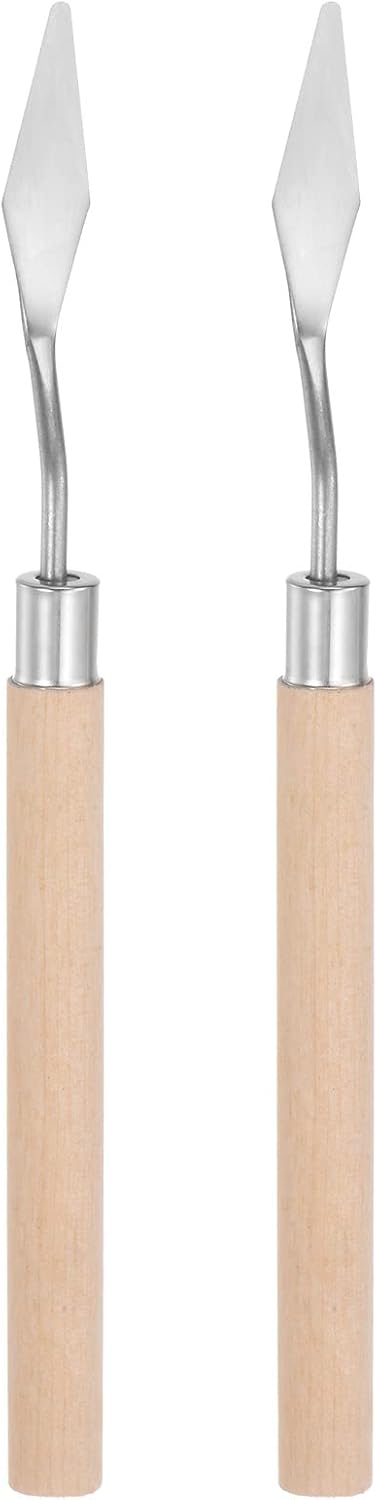 2pcs No.7 Palette Knives 10mm Width Stainless Steel Small Pointy Spatula Painting Pallet Knife with Wood Handle for Oil Acrylic Canvas Mixing Spre...