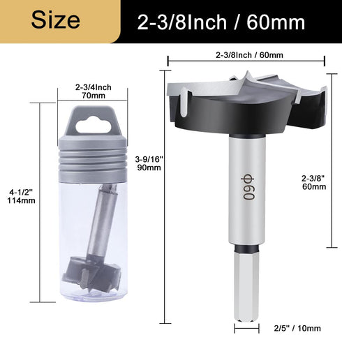 ASNOMY Carbide Forstner Drill Bit, 2-3/8Inch Upgrade 3-Cutter Forstner Bit for Hard Wood, Wood Drilling Hole Saw Set Woodworking Hinge Cutter Tool...