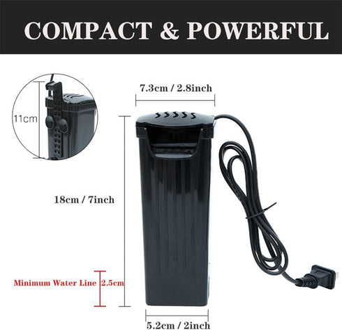 Aquarium Filter Fish Tank Filter for Turtle Tanks, Reptiles, Amphibians, Frog, Cichlids, Newt or Fish Tank Waterfall Flow Water Clean Pump (Black ...