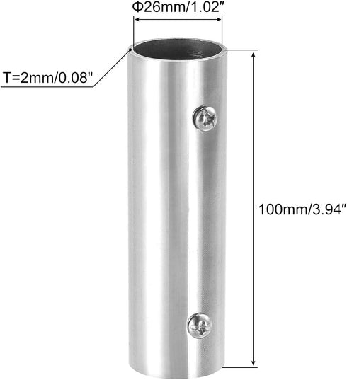uxcell 3Pcs Straight Pipe Fitting Connector, 304 Stainless Steel 2-Way Hand Rail Tube Connector 100mm Length, for 1"(25mm) OD Handrail Railing...