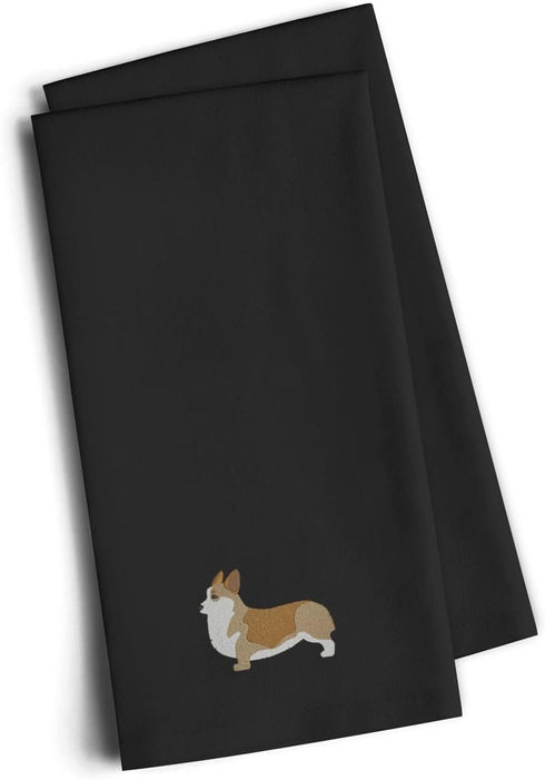 Caroline's Treasures BB3420BKTWE Corgi Black Embroidered Towel Set of 2 Decorative Bathroom Guest Hand Towel for Hand, Face, Tea, Dishcloth, 19 X ...