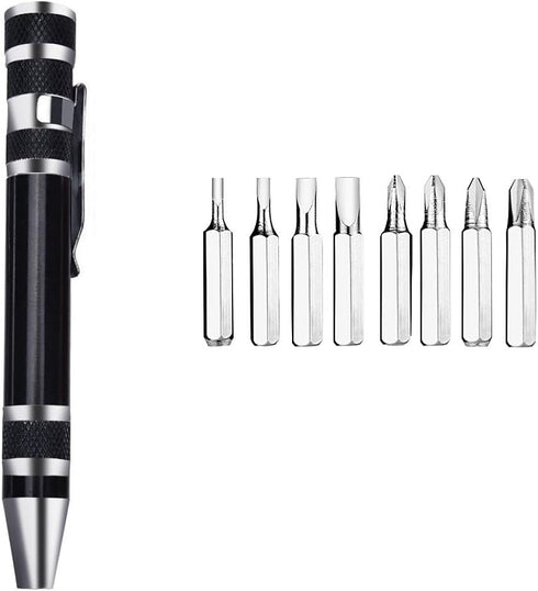 8 in 1 Multipurpose Mini Screwdriver Set Manual Pen Style Screw Driver with 8Pcs Bits Precision Repair Tools for Eyeglasses Home Improvement Compu...