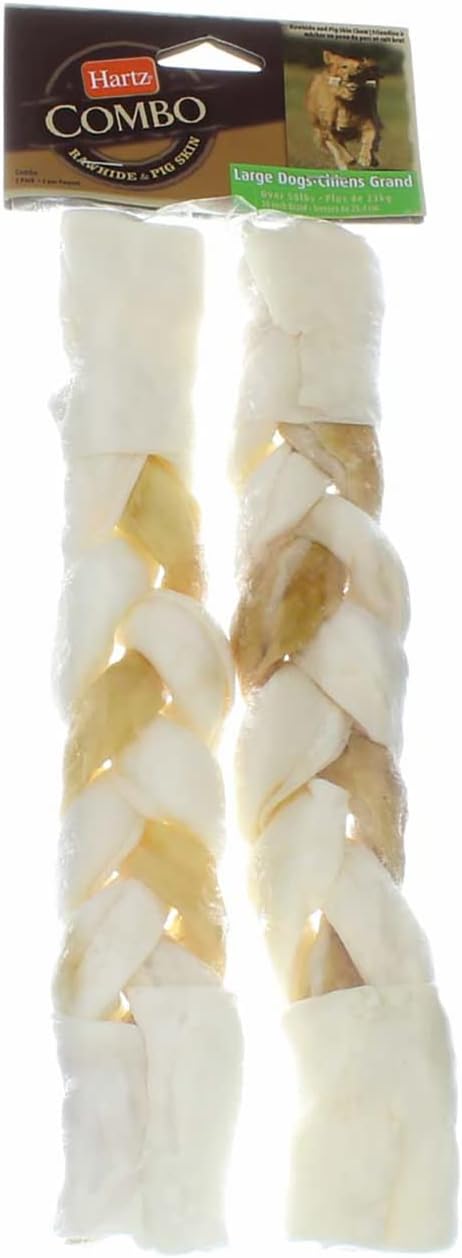 Hartz Combo 10 Inch Pig Skin And Rawhide Braided Chew Treats For Large Dogs - 2 Pack...