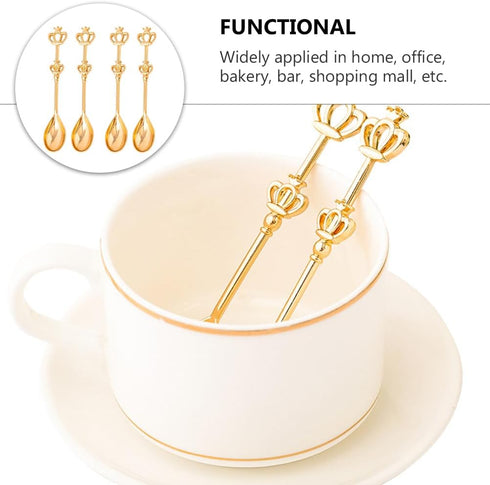 8 Pieces Golden Teaspoon Mini Gold Spoon with Crown Stainless Steel Coffee Cake Spoon Decorated Tea Spoons for Afternoon Tea Crown Spoon Party Fav...