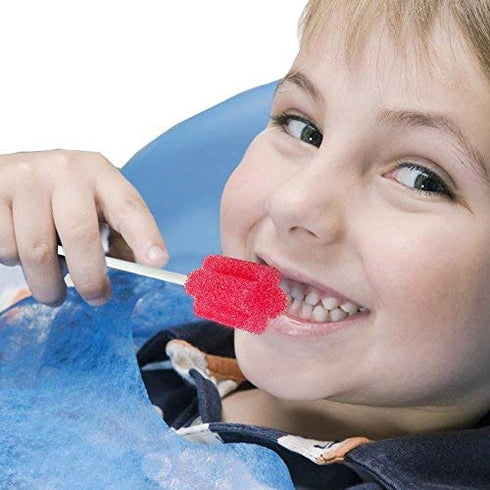 Disposable Oral Foam Swab with Mint Flavored, Individually Wrapped, Red, Box of 50 Counts...