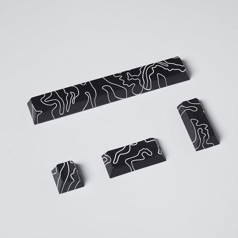 4pcs Keycaps, Black Topographic KeycapsPBT Keycap Cherry Profile Dye-Sublimation Space Bar 6.25U ESC Enter Custom Keycap Set for Mechanical Keyboa...