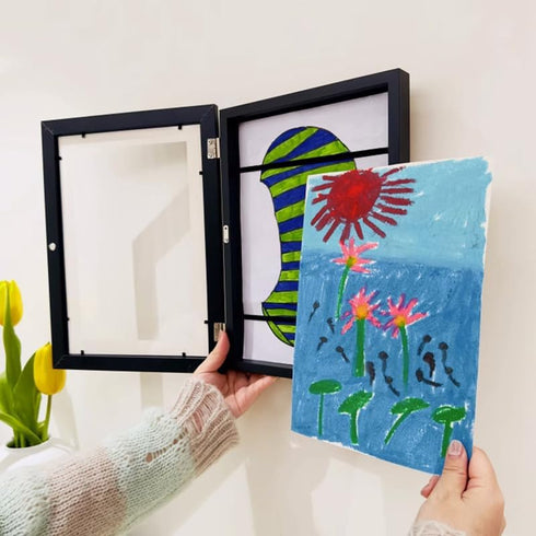 Kids Art Frame Front Opening Kids Artwork Frames Changeable Display 6.1x9.6 with Mat or 7.5x10.8 Without Mat Kid Artwork Picture Frames for Kids A...