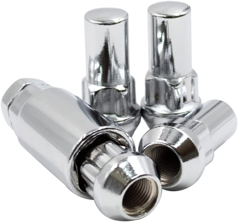 Wheel Accessories Parts M14 1.5 Thread Closed End Bulge 1.90" Long Locking Wheel Lug Nuts Lock Chrome Dual Hex Key 13/16" and 3/4" Fits Chevy Silv...