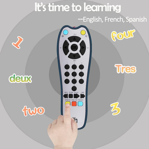 Baby Realistic TV Remote Control Toy with Light and Sound, Upgrade Adjustable Volume, Early Educational Musical Toys with 3 Language English,Frenc...