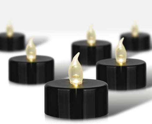 Black Tea Lights Candles Battery Operated, 12 PACK Electric Flameless Votive Candles Long Lasting 200 Hours, LED Flickering Tealight Candle for Ha...