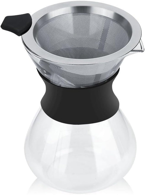 Pour Over Coffee Maker with Stainless Steel Filter, Glass Coffee Maker Drip Pot Reusable Glass Coffee Pot Manual Coffee Dripper Brewer, No Paper F...