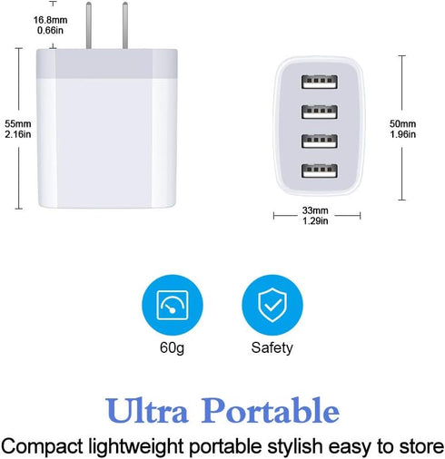 iPhone 16 Charger Box Fast Charging 4.8A Multi Port USB Charger Wall Plug Power Adapter Charging Block Cube Brick for iPhone 16e/16/15/14/SE/13/12...