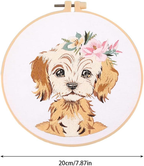 Zcargel Embroidery Starter Kit, Beginner Embroidery Material Set Dogs Pattern Embroidery Cloth 20cm Embroidery Hoops Needle Thread DIY Embroidery ...