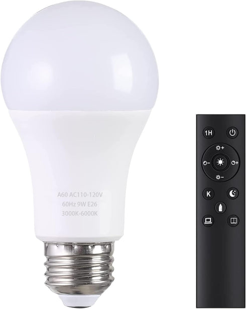 A19 LED Light Bulbs with Remote Control, 800LM 9W (60W Equivalent) LED Bulbs,Stepless Dimmable 3000K-6000K,E26 Base,CRI 80+,2.4GHz,25000+ Hours Li...