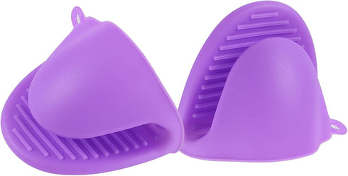 2 Pairs Mini Oven Gloves Silicone Heat Resistant Cooking Pinch Mitts Potholder for Kitchen Cooking & Baking (Purple and Orange)...