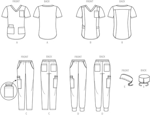 McCall's Misses' Knit Scrub Tops, Cap, Pants, and Jogger Sewing Pattern Kit, Design Code M8421, 16-18-20-22-24, Multicolor...