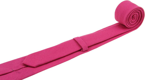 Mens Solid Linen Tie Set : Slim Necktie with Matching Pocket Square (Fuchsia)...