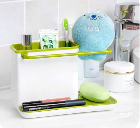 3-in-1 Sink Caddy Sponge Holder, Sturdy Countertop Cutlery Holder Organizer -Kitchenware Holder, Brush Holder + Dish Cloth Hanger (Light Gray)...